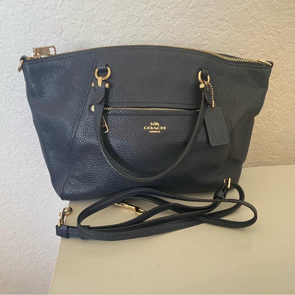 Coach Prairie Satchel Purse Bag Navy Pebble Leather